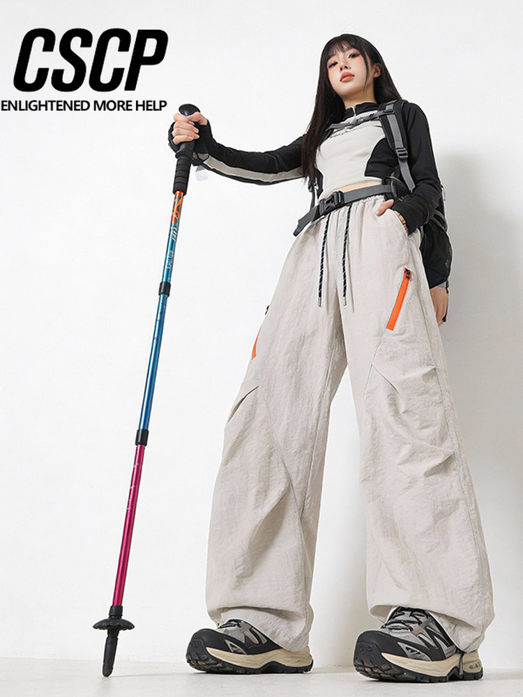 Autumn and Winter Outdoor Cargo Pants, Loose Straight-Leg Casual Pants for Women, Multi-Pocket Slimming Pants, Windproof and Waterproof Trendy Pants