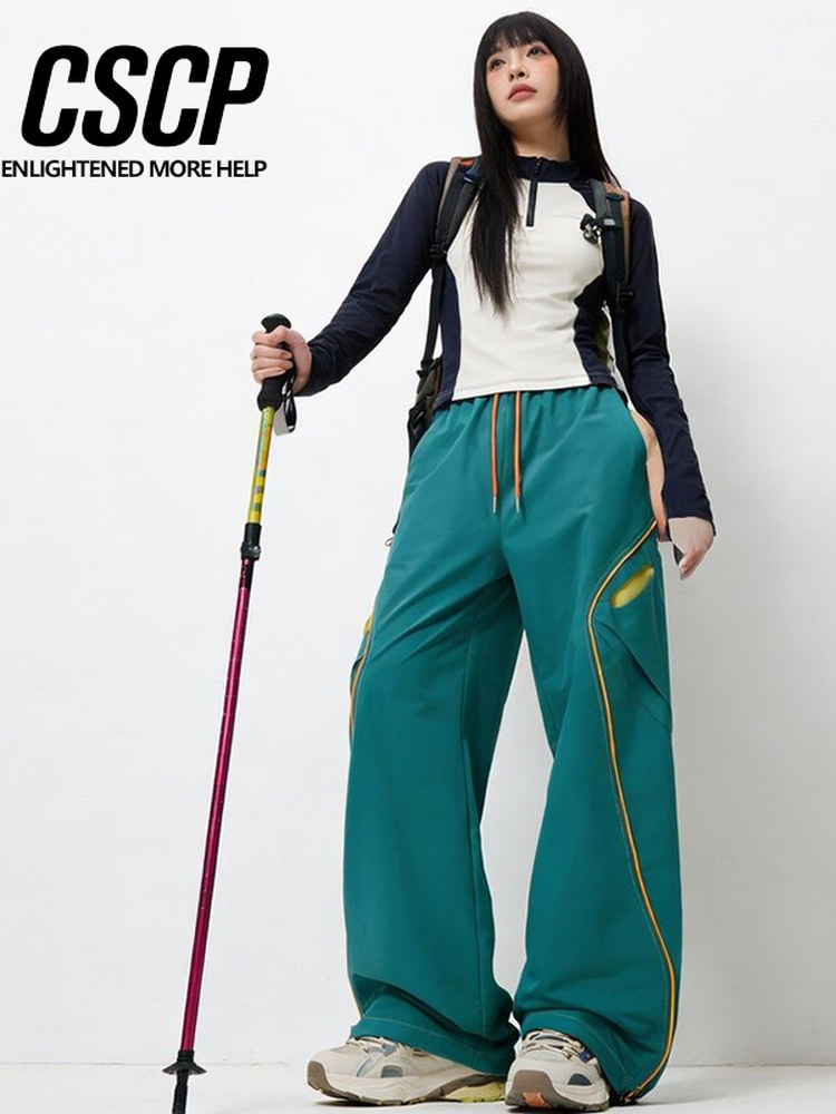 Mountain-Style Outdoor Functional Casual Pants with Line Stitching, Waterproof Straight-Leg Pants, Unisex Loose Cargo Pants, Sports Pants