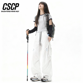 Spring and Autumn Cargo Pants, American-Style Functional Wide-Leg Pants for Women, Mid-High Waist, Loose, Slimming, Workwear Pants, Outdoor Casual Pants, Trendy