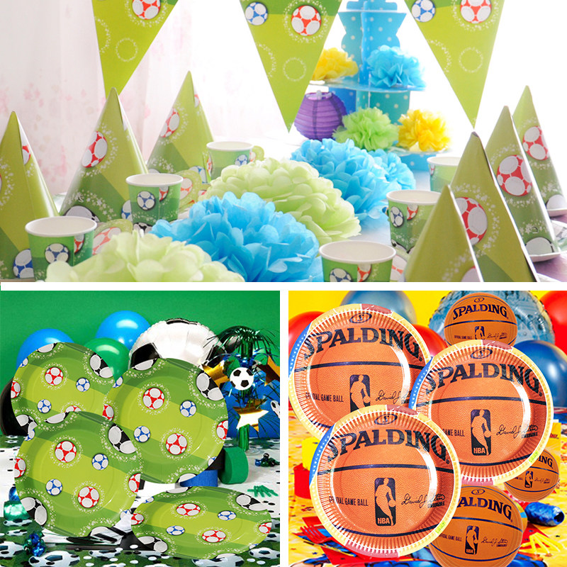 Shenzhen Boys Party Family Arrangements Party Children Basketball Sports Themed Birthday Party Cutlery Football Color Flags