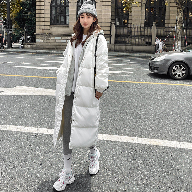 2021 New down jacket Women's medium long version over knee Han version thickened white duck suede with two winter coats