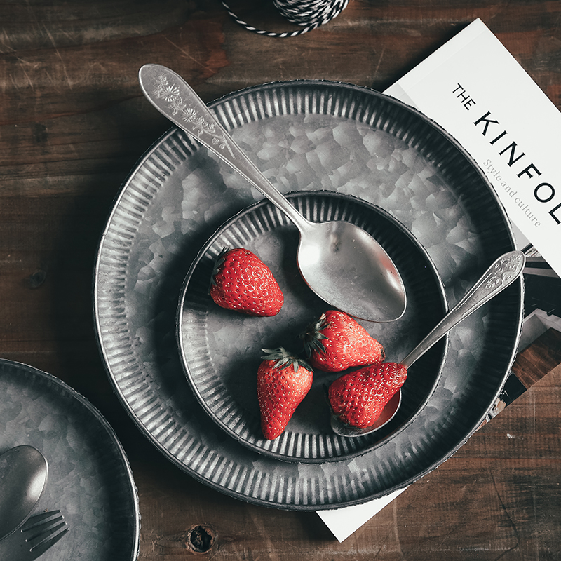 CJ Nordic Ins Dining Hall Retro Matte Iron Art Breakfast Bread Refreshments Fruit storage Round Three Specifications