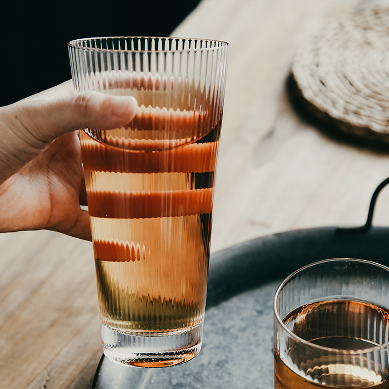 TJ Nordic Wind Ins Dining Room Home Glass Iced Coffee With Iron Milk Juice Drink Cup Cold Drink Striped Water Cup