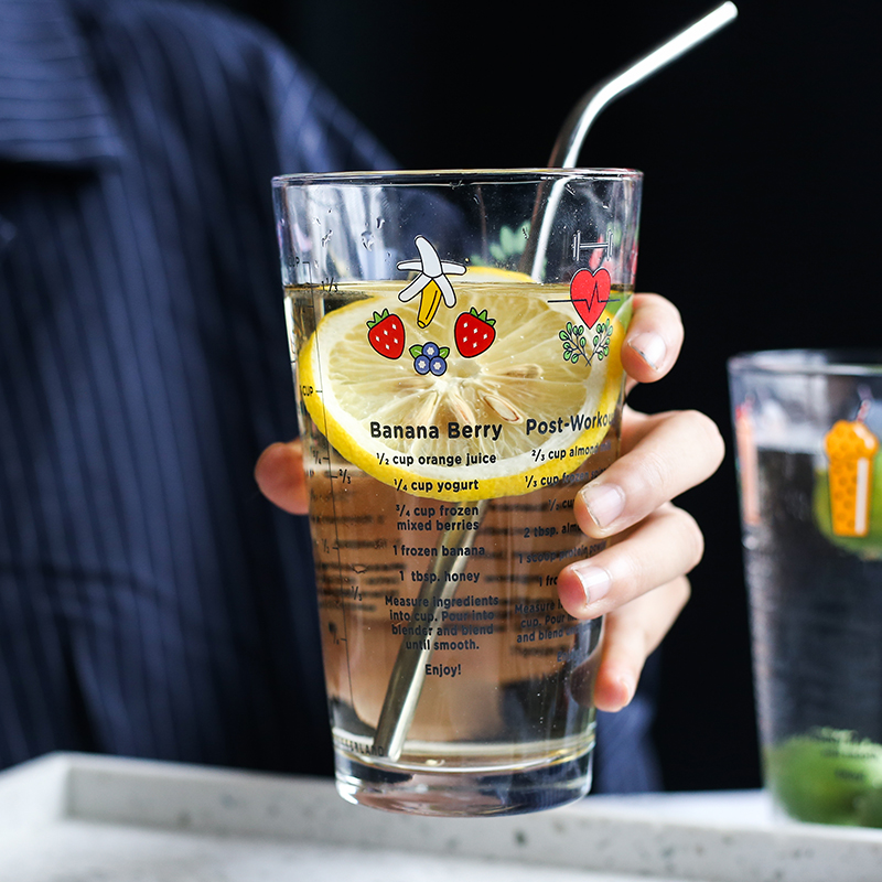BL with cover straw in large capacity restaurant household thick glass breakfast milk juice cold drinking water cup
