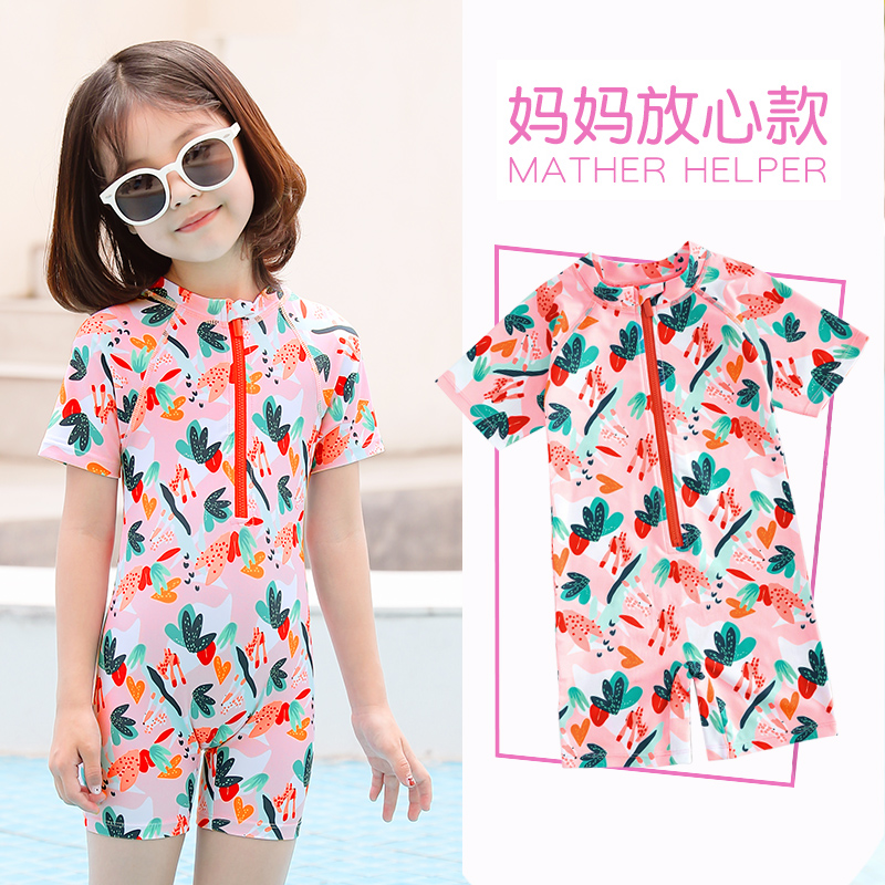 Children's swimwear girls and girls summer middle school children's season sunscreen one-piece 2021 new Western princess Korean baby outfit