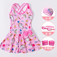 Розовый радужный купальник, водонепроницаемая плавательная шапочка