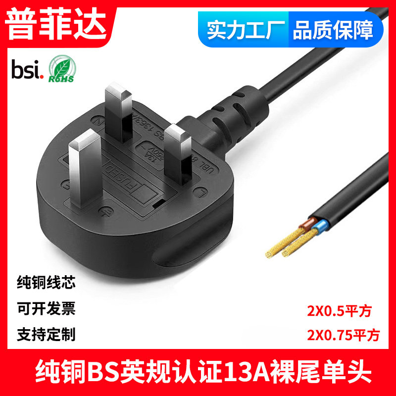 BS认证 新加坡纯铜线芯两芯英规英标全铜电源线ROHS2芯全铜电源线