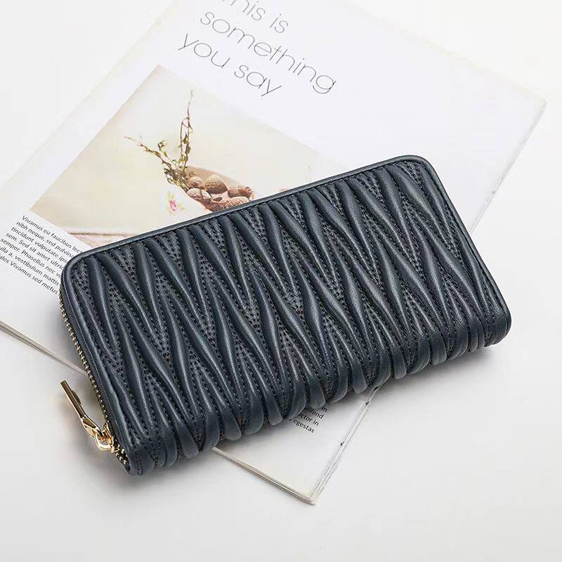2022 Folds Lady Whole Goat Leather Wallet Korean Version Fashion Multi-Position Rfid Genuine Leather Long Version Wallet
