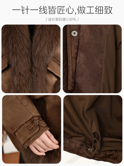 [ 48H Shipping]Jiangnan Story Mother's Clothing Fox Fur Warm 90% White Goose down Middle-Aged and Elderly down Jacket
