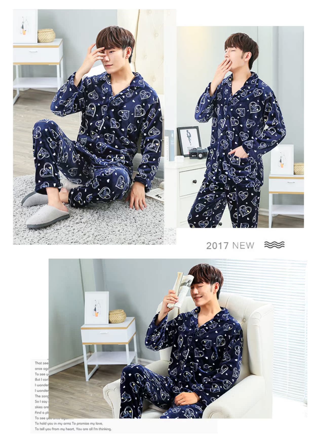 Mùa thu và mùa đông flannel đồ ngủ nam dài tay dày kích thước lớn thanh niên nam dịch vụ nhà trung niên lông cừu đồ lót basic
