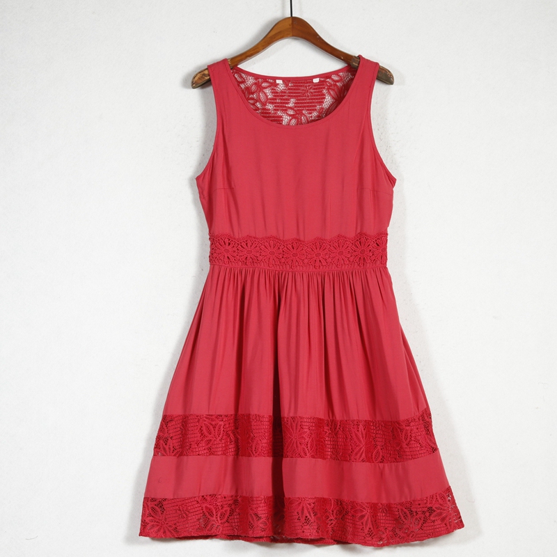 Special Offer~ Early Morning, Late Night~ Foreign Trade Women's Clothing~ Lace Crochet Patchwork Sleeveless Waist-Cinching Dress~B10426