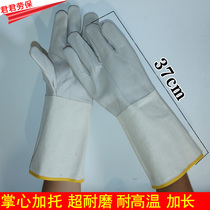 Top layer leather welding gloves long light leather canvas leather gloves welder work gloves wear-resistant palm thickening