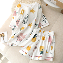 Pajamas women cotton short-sleeved shorts summer thin Cartoon Summer home clothes two-piece set can go out for leisure