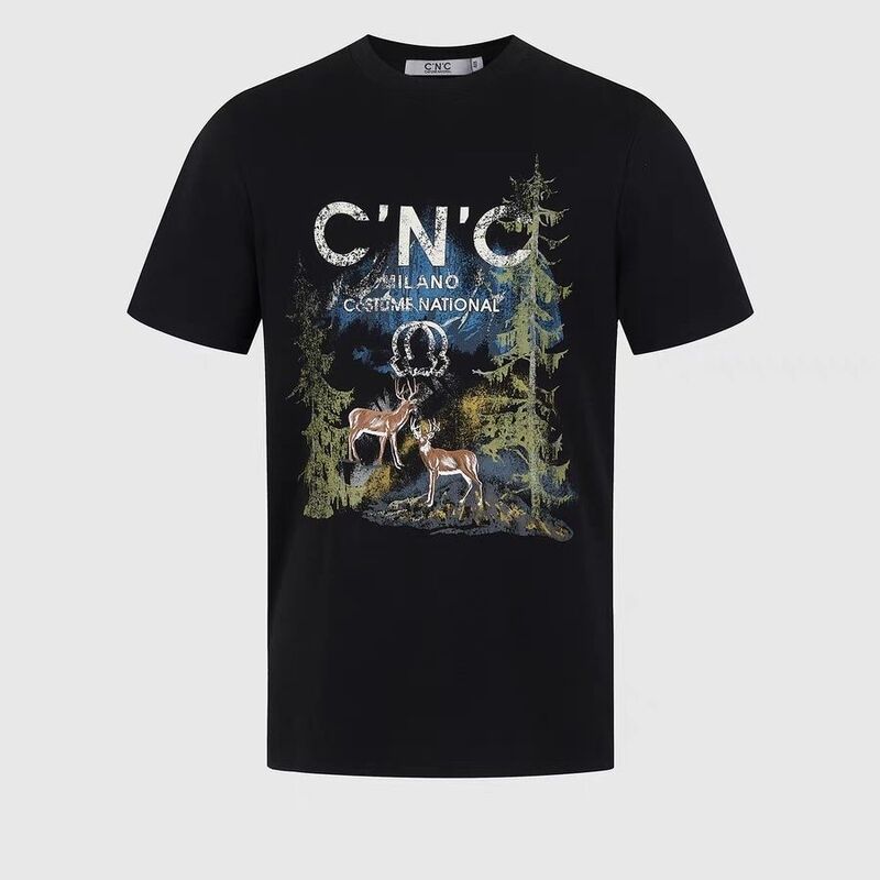 Cnc Men's Clothing 25 Spring New Collection Printed Thick Crew Neck Short Sleeve Versatile Base Layer Printed Light Luxury Men's Trendy T-Shirt