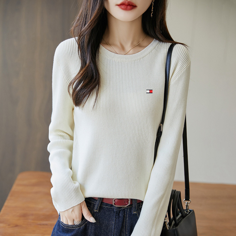 Tommy Xikaili 100% Pure Cotton Knit Sweater for Women, New 25-Style Slim-Fit Versatile Top for Layering in Autumn and Winter