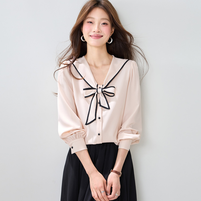 Tommy Hilfiger Stylish Shawl Shirt for Women, High-End Feel, 2026 Spring New Model, Super Attractive, Elegant, Age-Reducing Top