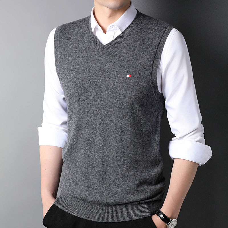 Tommy Kelly Genuine Men's Wool Vest New Autum Vest American Vest Trendy V Neck Knitwear