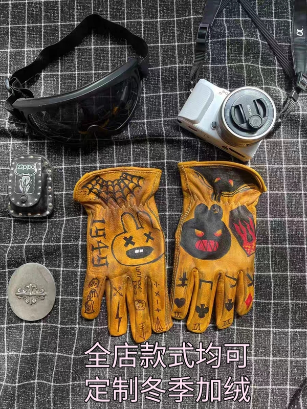 Retro Summer Breathable Heavily Distressed Women's and Men's Leather Wear-Resistant Soft Commuting Harley Motorcycle Gloves