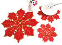 Double cloth Christmas table mat Gold and silver thread embroidery plate mat Coaster Decorative mat Insulation mat Red festive