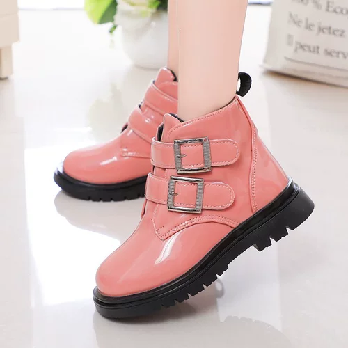 Детские демисезонные флисовые короткие сапоги, туфли для кожаной обуви для принцессы, красные ботинки для девочек, в корейском стиле