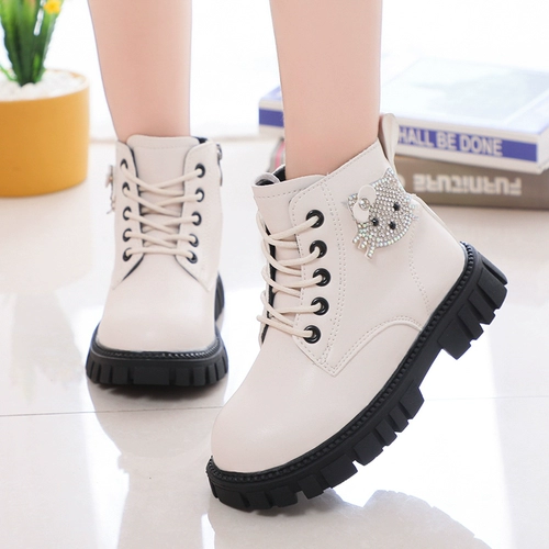 Детские демисезонные флисовые короткие сапоги, туфли для кожаной обуви для принцессы, красные ботинки для девочек, в корейском стиле