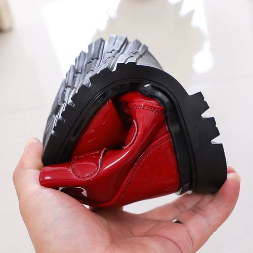 Детские демисезонные флисовые короткие сапоги, туфли для кожаной обуви для принцессы, красные ботинки для девочек, в корейском стиле