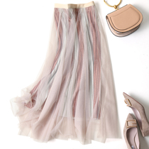 Gentle and sweet color clothed gauze glossy silk pleated skirt skirt skirt A- line dress summer model