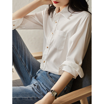 szhz icons for town cabinet treasure workplace bright paragraph cotton practical temperament solid color white shirt blouse women new spring and summer