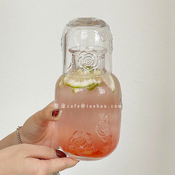 Retro ins Style Embossed Flower Juice Drink Cup Creative Design Glass Fruit Tea Cup One Pot One Cup Set