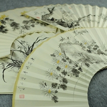 9 5 inch 18 square hand-painted painting and painting fan Ink plum orchid bamboo chrysanthemum flowers and birds Cordyceps calligraphy folding fan fan