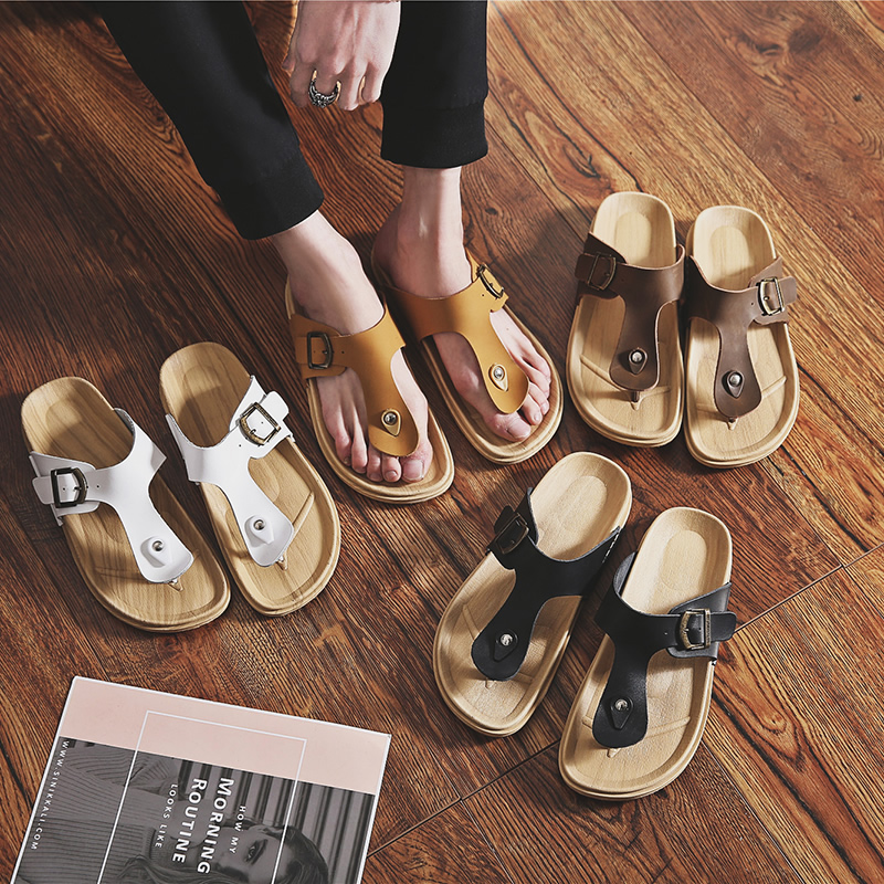 Genuine leather British slippers men's summer non-slip men's sandals and slippers trendy beach social personality casual couple flip flops