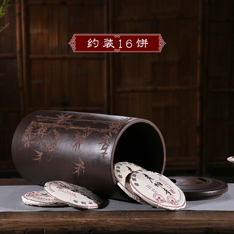 Yixing purple sand seal as cans of tea large bucket puer tea cylinder mud painting by patterns ceramic tea pot store POTS