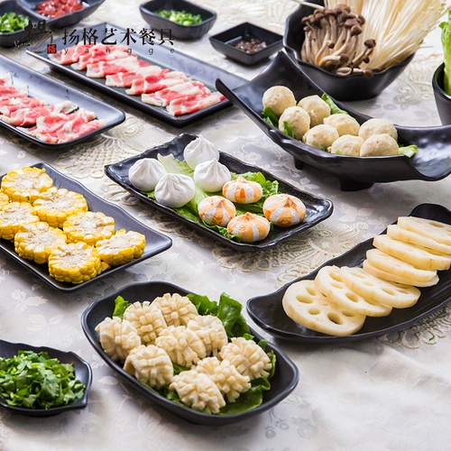 Черный скраб прямоугольный говяжий горячий горшок закуски для барбекю и холодные блюда японская пластиковая пластиковая пластинка в стиле