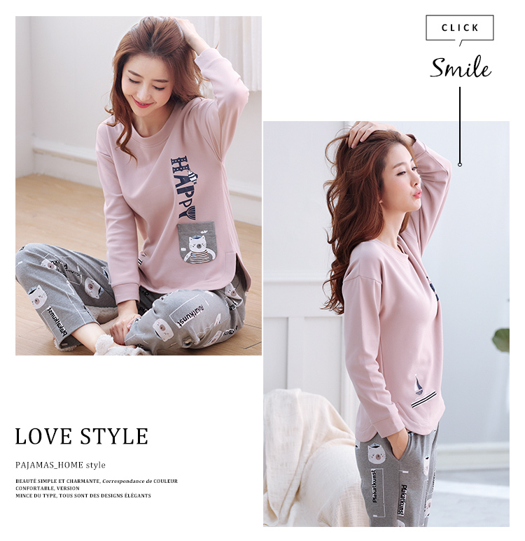 Đồ ngủ nữ mùa thu cotton dài tay dễ thương ngọt ngào có thể mặc bên ngoài học sinh Hàn Quốc mùa xuân và mùa thu cotton hai mảnh đồ bộ nữ mặc nhà