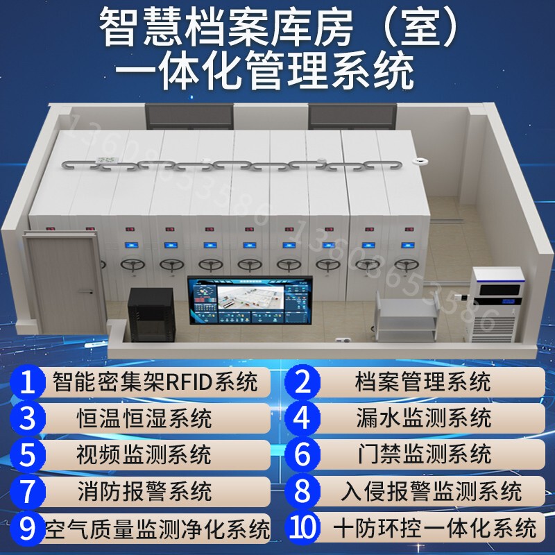 Intelligent Archive Room Warehouse Mobile Hand-Cranked Compact Shelving System Ten-Proof Environmental Control Integrated Platform Environmental Control Constant Humidity Machine