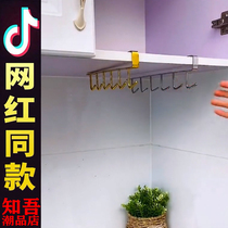 Kitchen punch-free rack cabinet cabinet door partition hook single row strong nail-free storage spoon shovel tool