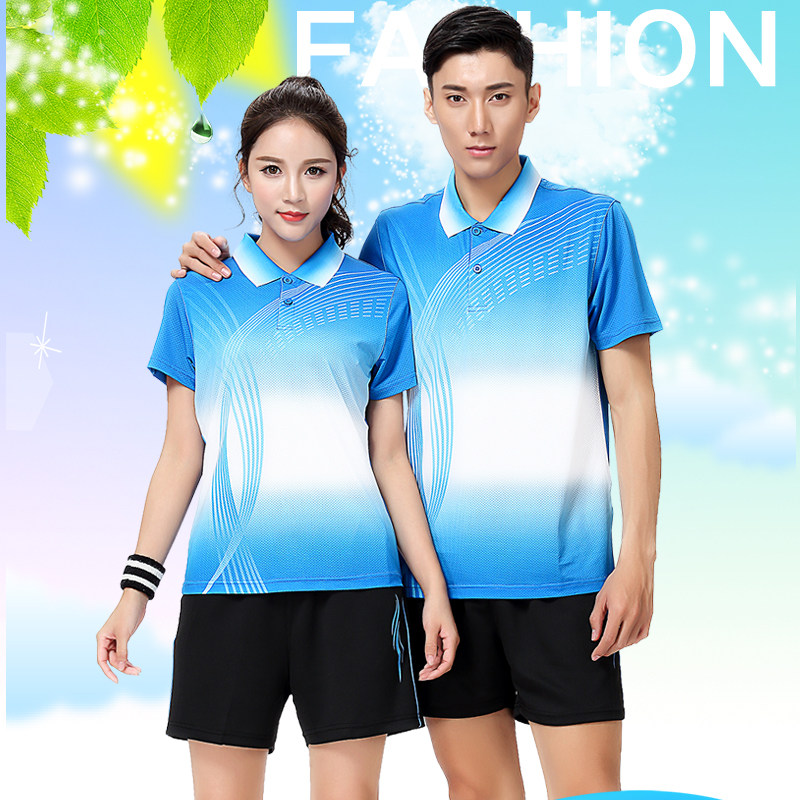 Spring and summer new short sleeve lovers badminton suits suit men and women's tennis table tennis service blouses team uniforms