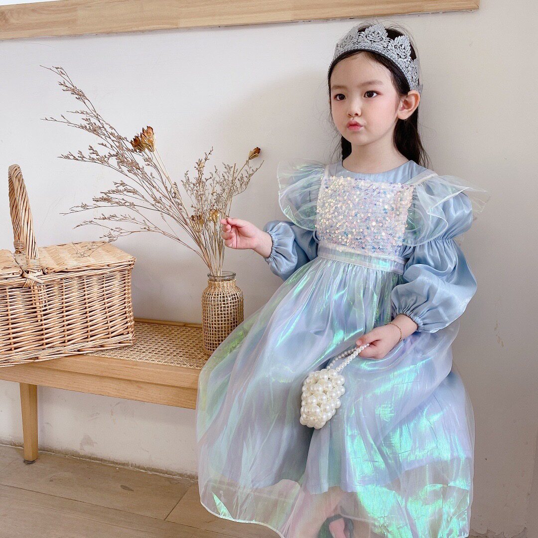 Girl Love Yarn Princess Dresses 2021 Early Spring New Children Bubble Sleeves Foreign Dress Little Girl Fluffy Skirt