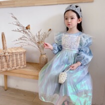 Girl Love Yarn Princess Dresses 2021 Early Spring New Children Bubble Sleeves Foreign Air One-piece Dress Little Girl Fluffy Skirt