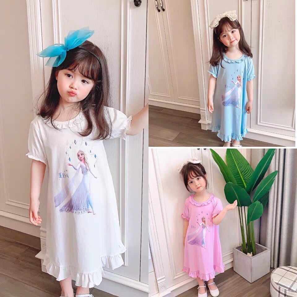 Children's summer Modal cotton nightdress thin housewear pajamas dress love yarn princess cartoon air conditioning dress