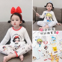 2022 new children pyjamas summer thin length sleeves bamboo fiber boy girls home conserved air conditioning suit suit