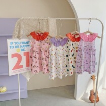 2022 Summer New Pint Girl Doll Collar Dress Skirt Woman Baby Printed Sleeveless Vest Skirt Children Pure Cotton Dresses