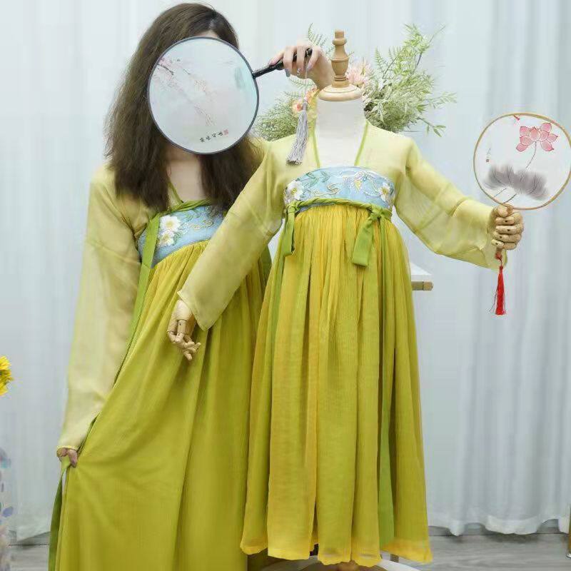 Mother Girl Hanfu Pro-Child Clothing Short Sleeve Summer 2022 New Spring China Wind Tang Dress Rehearsal For Adult Superfairy Goosewear