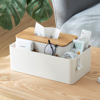Tissue box creative multi-functional cardboard box living room coffee table remote control debris sorting desktop bamboo and wood storage box