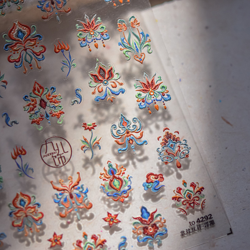 New Chinese-Style Pattern Embossed 3D Nail Art Stickers Bohemian Nails Computer Tablet Camera DIY Stickers