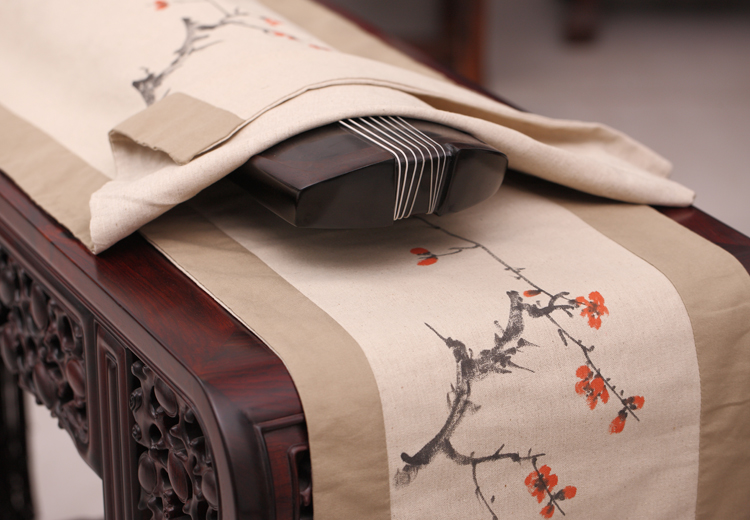 Chinese all-cotton linen cloth guqin table flag cover cloth dark fragrant thinning water ink style ancient qin table cloth national wind bed flag