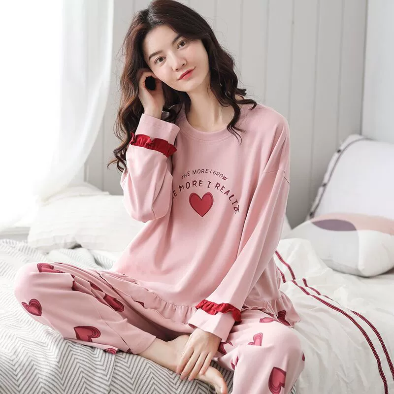 Fenteng đô thị pijama của phụ nữ cotton dài tay mô hình mùa xuân và mùa thu cô gái giam giữ bông có thể được mặc bên ngoài bộ đồ phục vụ tại nhà làm đẹp - Bên ngoài ăn mặc