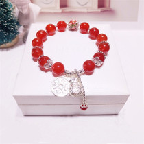 Natural red agate bracelet womens sterling silver S925 longevity and wealth in and out of safe coins blessing bag gift bracelet