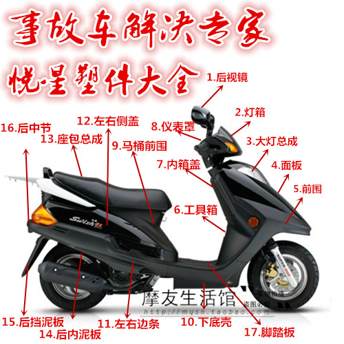 Suitable for Haojue Yue Xingguo II front wall HJ125T-9-9A toolbox panel headlight pedal full car plastic