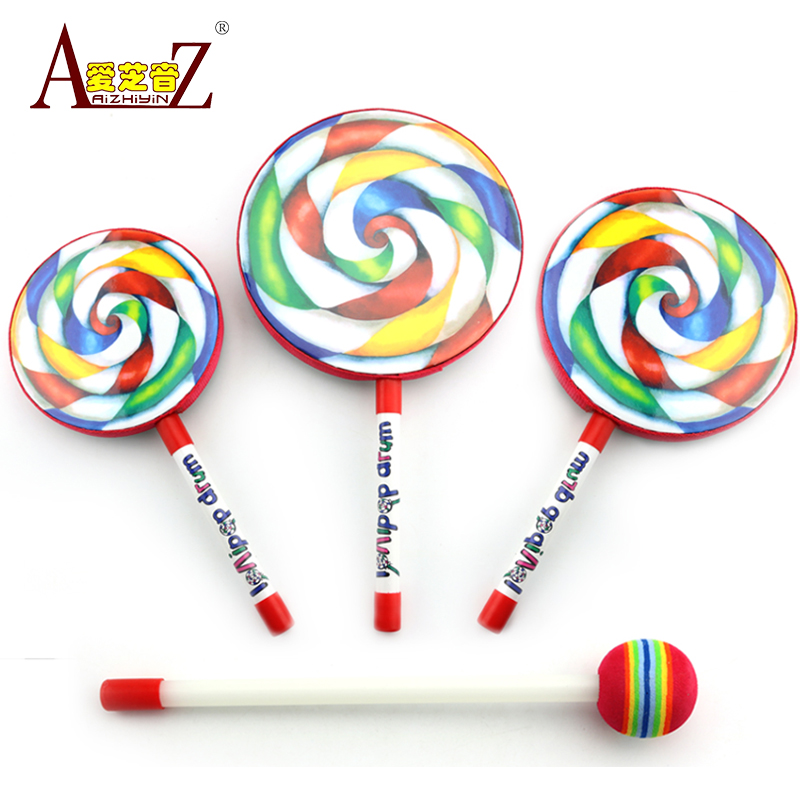 Aizhiyin Orff bộ gõ nhạc cụ kẹo mút trống 6/8/10 inch trẻ sơ sinh giáo dục sớm tay gõ nhạc đồ chơi - Đồ chơi nhạc cụ cho trẻ em đàn cho bé gái